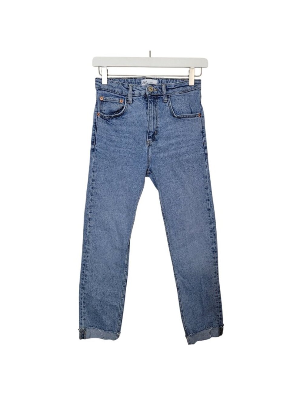 Zara Straight Leg Cropped Capri Jeans Light Wash Sz 4 High Rise Casual Denim